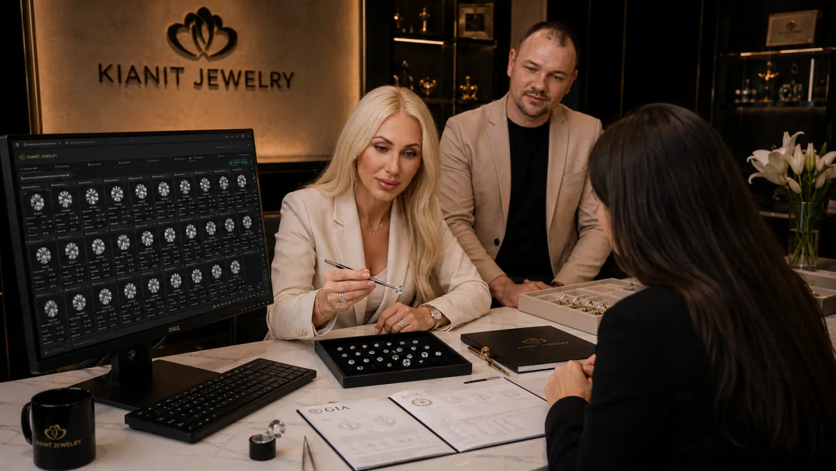 Gemmolog Julia Syadneva prezentuje wybor diamentow