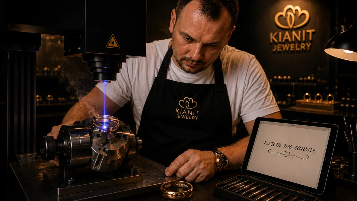 Laserowe grawerowanie napisu na obraczce KiANIT